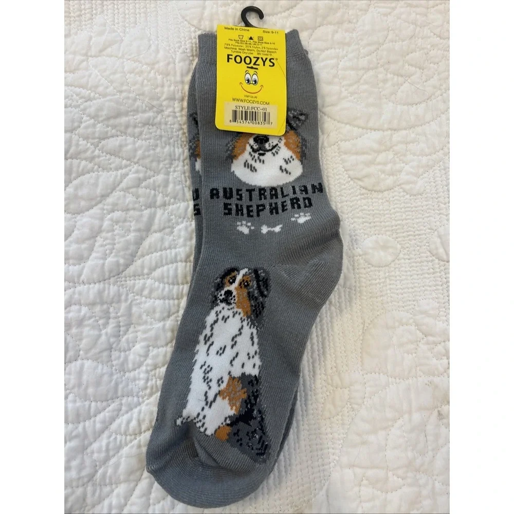 Foozy's Canine Collection‎ Australian Shepherd Socks SZ 9-11 Gray PolyBlend